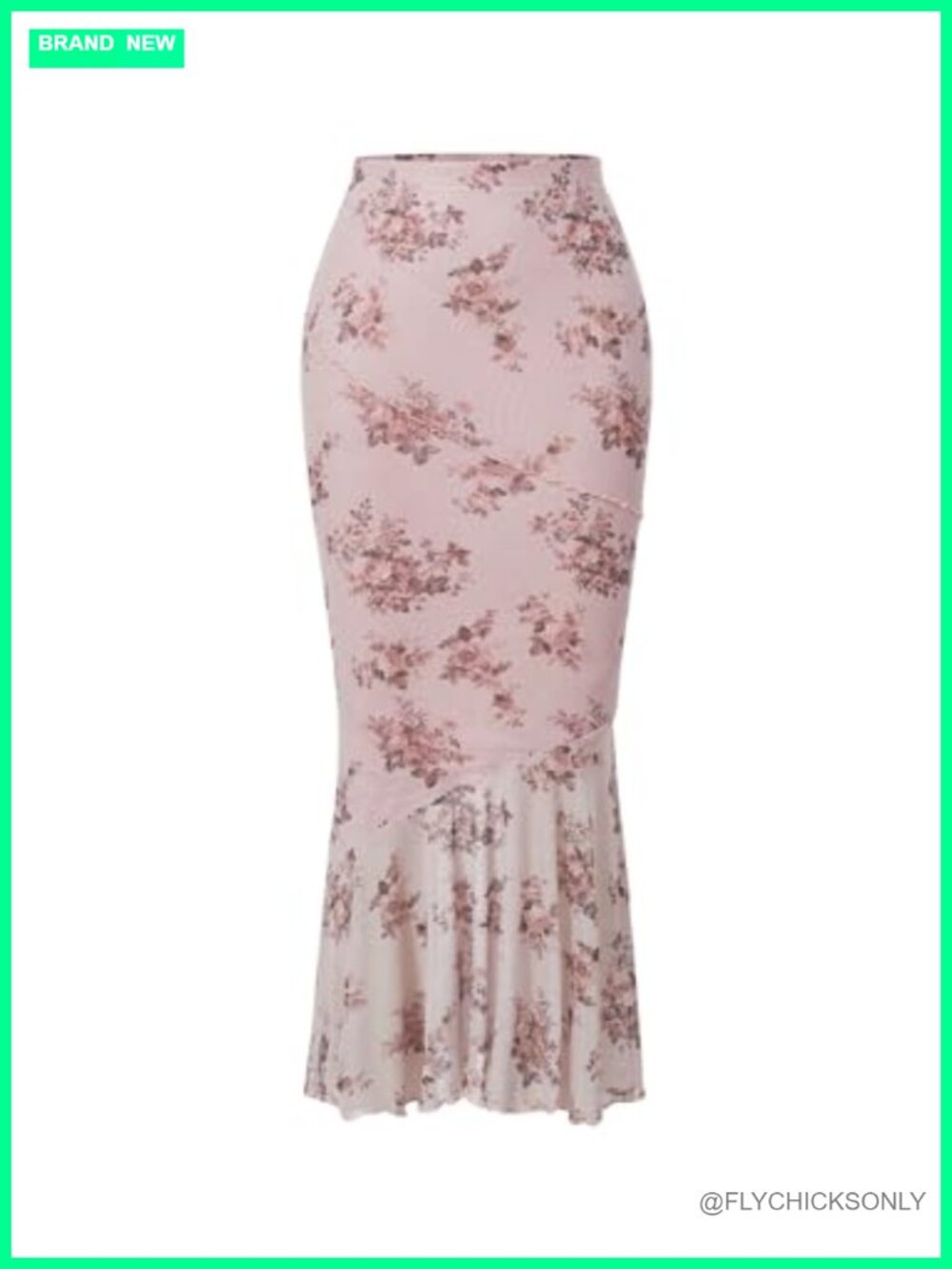Floral Mesh Ruffle Hem Fishtail Maxi Skirt